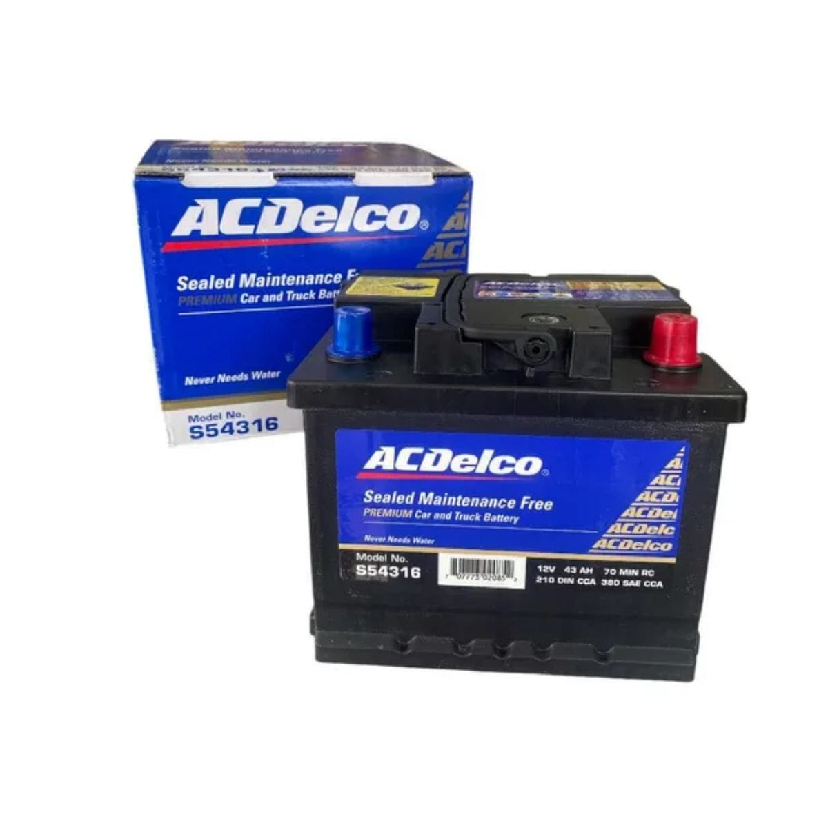 Batería Ac Delco43 Ah 380CCA s54316 original para Chevrolet Spark GT - Sonic - Groove - Ford Ecosport 1.6 - Fiesta - Focus - Ka - Hyundai Getz - Nissan March - Note - Kia Rio 4 entre otros Chile 2025