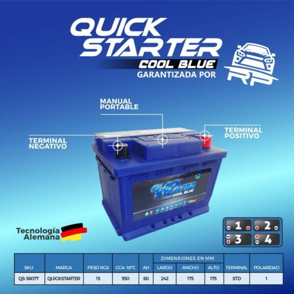 Especificaciones de Batería Quick Starter 60 Ah 550cca 56077