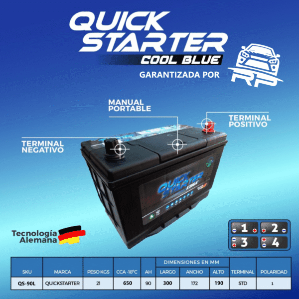 Especificaciones de Batería Quick Starter 90 Ah 650CCA QS-90L (Derecho)
