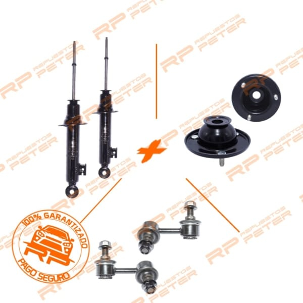 Pack suspensión delantera = Amortiguadores + Cazoletas + Bieletas = para Mitsubishi L200 Dakar/Katana/Work 2.4/2.5/3.2