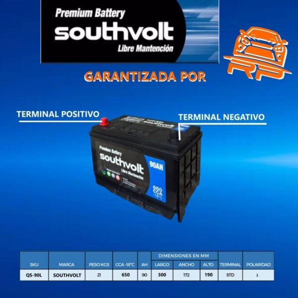 Batería Quick Starter 90 Ah 650CCA QS-90 (Izquierdo) - GARANTIZADA